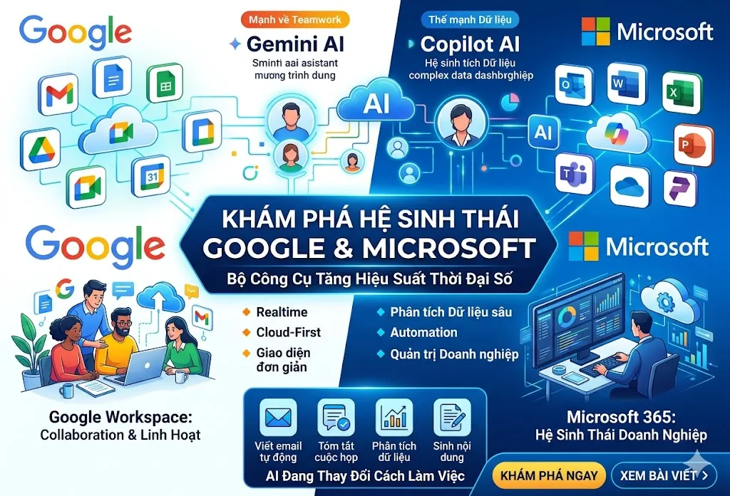 Khám Phá Hệ Sinh Thái Google Workspace & Microsoft: Bộ Công Cụ Tăng Hiệu Suất Làm Việc Thời Đại Số