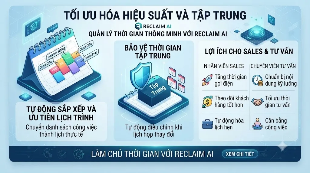 Reclaim AI trong Tư vấn – Sales: Trợ lý AI giúp làm chủ thời gian