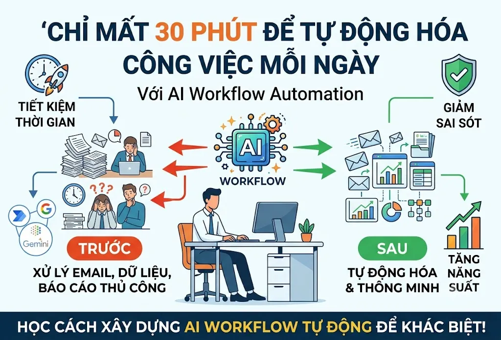 Chỉ mất 30 phút để tự động hóa công việc bạn đang làm mỗi ngày với AI Workflow Automation